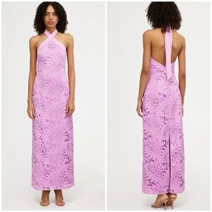 Sleeveless Halter Lace Maxi Dress - Lilac